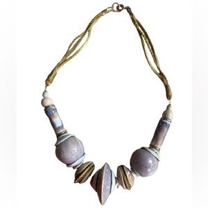 80’s Vintage Handcrafted Ceramic Round Large Beads Tubes Discs Necklace